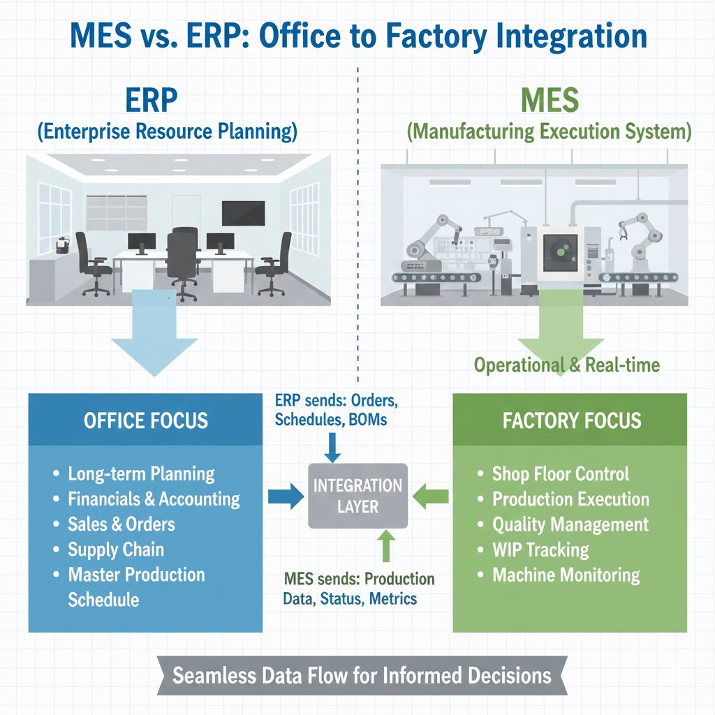 MES vs ERP comparison diagram